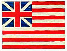 Grand Union: This flag was authorized by the Second  Continental Congress in 1775 and featured the British Union Jack as well as a field of 13 red and white stripes representing the 13 colonies ... The symbolism apparently carried a double message -- loyalty to Great Britain but unity of the American colonies